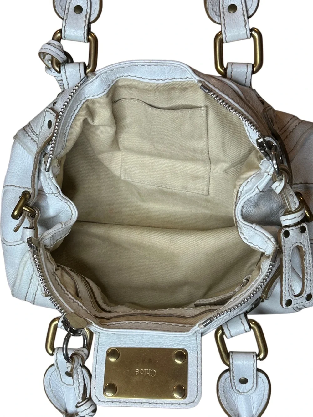 CHLOE Paddington Ivory Leather Mini Top Handle Bag with Lock and Key